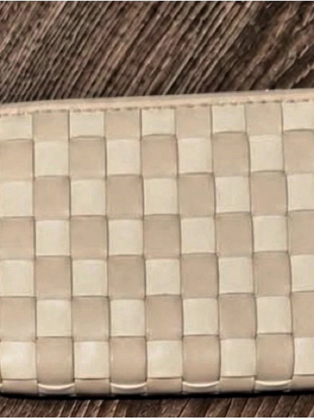 Cream Woven Zip Around Wallet Neutral Checkered